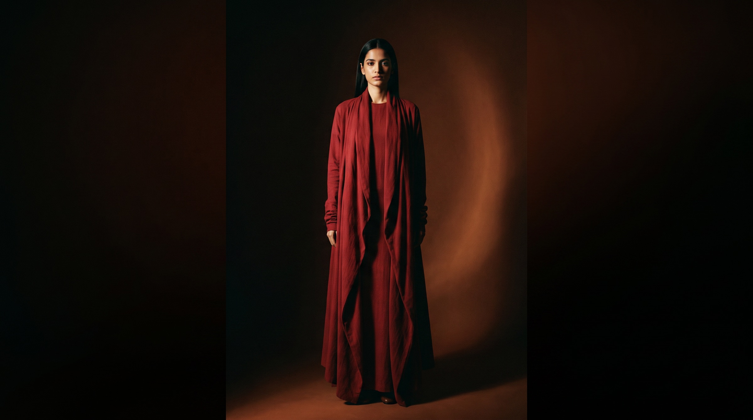 A figure in a Chapter I garment, barely visible behind the parted cloth.